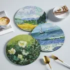 Coasters Non-slip Coaster Flower Print Diatom Mud Cup Coaster for Desktop