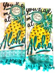 Aloha Pineapple Dish Towels Set of 2 Beach Summer House You Had Me At Aloha