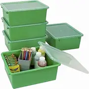 Storex Letter Size Deep Storage Tray – Organizer Bin with Non-Snap Lid for Classroom, Office and Home, Green, 5-Pack (62547U05C)