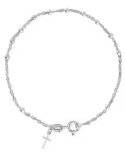 Savlano 925 Sterling Silver Italian Rosary Solid Bead Chain Cross Pendant 7 I...