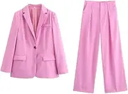 [Generic] Women's Suit Cropped Blazer High Waisted Wide Leg Pants Two Pieces Outfit Jacket Top