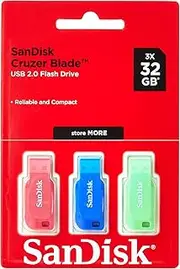 SanDisk 32GB Cruzer Blade USB Flash Drive, Blue/Pink/Green, 3count(Pack of 1)