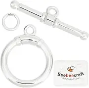 Beebeecraft 10Pcs 925 Sterling Silver Plated Brass Toggle Clasps T-bar Closure Round Claps Connectors with Jump Rings for Necklaces Bracelets Making