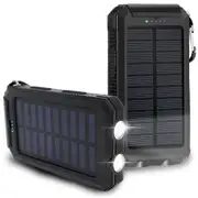 2x BLACK 10000mAh Solar Power Bank Dual USB Battery Charger Portable Torch Light Compass