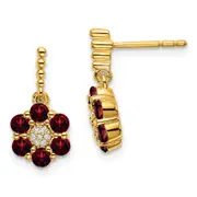 14k Yellow Gold Garnet and Real Diamond Earrings