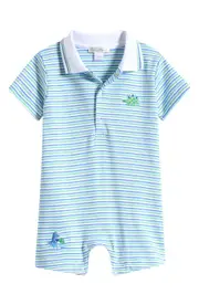 Kissy Kissy Stripe Embroidered Pima Cotton Romper in Stripe Multi at Nordstrom, Size 9M