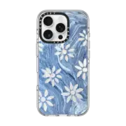 iPhone 16 Pro Clear Case MagSafe Compatible BLUE MARBLE DAISIES