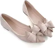 [TN TANGNEST] Women Fashion Bowknot Flats Comfort Pointed Toe Dress Shoes, W Apricot, 9