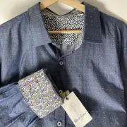 Robert Graham Blue Polka Dot Button Up Dress Shirt Business Mens 3XL Floral