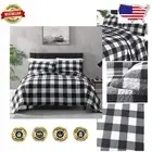 Chic King Size Microfiber Quilt Set - Black & White Gingham Pattern with 2 Shams