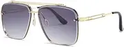 [HAOMAO] Vintage Uv400 Mirror Gradient Lens Sunglasses For Men Stainless Steel Frame