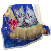 Christmas Design Reindeer Ride Kitty Cats Throw Blanket
