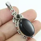 Handmade Solid Silver Pendant, Unique Bohemian Bezel Pendant, Black Onyx Pendant