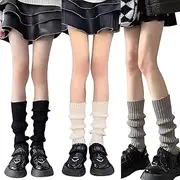 [JSTHHTT] 3 Pairs of Women's Knitted Leg Warmers, Winter Leg Warmers, Legwarmers, Knee Socks, Stockings, One Size, for Home Sports, Ballet (40 cm), Black, White and Grey, One size