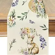 PATIO CHOICE Table Runner Easter Decorations Bunny Watercolor Easter Eggs Flower- Easter Table Runners Kitchen Dining Table Decoration for Home Party Decor 13 x 72 Inch