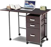Giantex 2-in-1 Folding Computer Desk for Small Space, Rolling Home Office Desk with Drawers & Lockable Universal Wheels, Mobile Study Writing Desk for Living Room, Office, Bedroom & Study