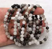 Wholesale 6 Pcs Natural Black Quartz Rutilated 6mm 7.5" Crystal Elastic Bracelet