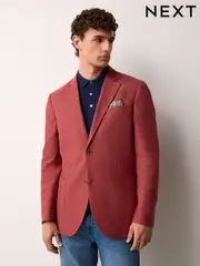 Coral Pink Regular Fit Textured Linen Blend Blazer (AA4086) | $162