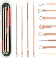 4 Pcs Blackhead Remover Kit, Pimple Tools, Curved Tweezers, Comedone Extractor, Acne Blemish Removal, Rose Gold with Box