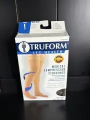 TRUFORM MED COMPRESSION STOCKINGS THIGH HIGH OPEN TOE FIRM SZ M CHARCOAL NIB