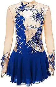 [Zagitova] Ice Skating Dresses for Women Mesh Patchwork Dance Dresses for Stage Performance Long Sleeve Ice Skate Clothes