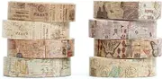 YUBX Vintage Washi Tape Set 8 Rolls Thin Retro Decorative Antique Patterns Masking Tapes for Arts, DIY Crafts, Journals, Planners, Scrapbook, Wrapping (Junk Books)