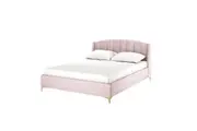Lyra Velvet Bed Frame with Winged Headboard - Soft Pink - Queen
