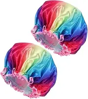 ERINGOGO 2pcs Travel Silk Shower Cap for Women Hair Cap for Shower Sleep Portable Elastic Band