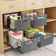 4Pack Foldable Pull Out Cabinet Organizer, Slide Out Cabinet Organizer for Kitchen, Pull Out Drawers for Cabinets, Roll Out Shelf Storage for Kitchen, Pantry, Bathroom (4 Pack Large)