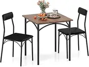 Giantex 3-Piece Dining Table Set, Square Kitchen Table & 2 Chairs with Upholstered Seats, Padded Backrests, Metal Legs, Space-Saving Dinette Furniture for Dining Room Breakfast Nook Apartment