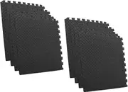 iDeer Life [8PCE] Eva Puzzle Mat, Leaf Pattern Foam Tiles, 1.2cm thick - 60x60cm Black