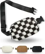 [CITRUSY] Boutique Fleece Belt Bag | Sherpa Crossbody Bag Fanny Pack for Women Fashionable | Everywhere Waist Pack | Small Fashion Travel Chest Bag, Checkered Black, Large, Extended Strap Length