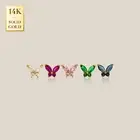 14K REAL Solid Gold Butterfly CZ Earrings Cartilage Ear Post Screw-back Stud