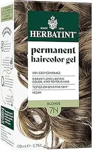 Herbatint Permanent Haircolor Gel, 7N Blonde, Alcohol Free, Vegan, 100% Grey Coverage - 4.56 oz