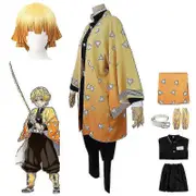 Xindianzi Demon Slayer Agatsuma Zenitsu Cosplay Party Costume Outfits Halloween Party Anime Set Gifts Outfits with Wig L