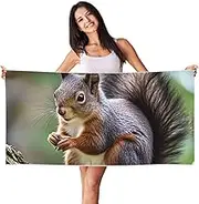 Stvyukl Oversized Microfiber Beach Towel Lightweight Sandproof Bath Towel Cute Squirrel Swim Towel Peach Skin Velvet Quick Dry Beach Towels for Adults Women Men 27.5x55in,White