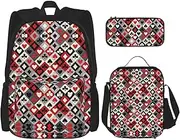 [vacsAX] Schoolbag Combination - Fashionable and Lightweight School Bag Set for Girls School Bag Sets Cute Penguin, Checkered Rhombus Pattern, One Size