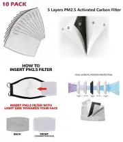 50 pk Replaceable PM2.5 Activated Carbon Face Mask Filter w/ 5 Layer PROTECTION