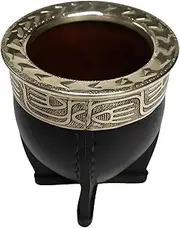 thebmate [Premium Yerba Mate Cup (Mate Gourd) - Crafted Ceramic Teacup – Coppery Brown Leather Wrapped Handmade in Uruguay - Mate Imperial - Imperial Style (Black)