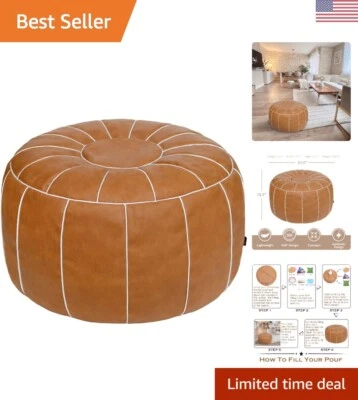 Unstuffed Handmade Moroccan Round Pouf Foot Stool Ottoman Seat Faux Leather L...
