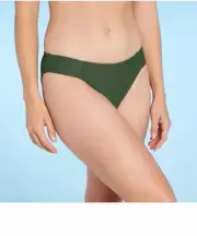 Women's Soft Ribbed Tab Modern Coverage Hipster Bikini Bottom - Kona Sol Green L