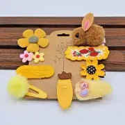 Yellow Springtime Themed Children's Hair Accessory Set, Flowers, Ducks & Bunnies