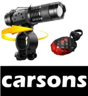 Front & rear laser 5 led bike lights set kit zoom torch white red light CARSONS