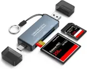 CF/SD/TF Card Reader, Aluminum USB-A and USB C Multi Memory Card Adapter Compact