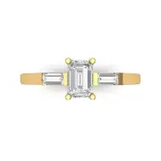 14K Yellow Gold Three-Stone Promise Ring, 0.8 ct Emerald Cut Simulated Diamond