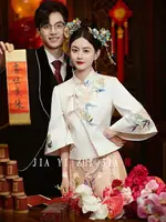 新中式國風馬面裙套裝新款改良漢服小個子訂婚旗袍敬酒服禮服