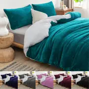 Luxor 2 in 1 Teddy Fleece Sherpa Quilt Doona Duvet Cover Set and Blanket in 6 Colors