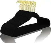 MIZGI Premium Velvet Hangers Pack 40 Pcs Heavy Duty - Non Slip Felt Hangers - Velvet Suit Hanger Black with Gold Hooks,Space Saving Clothes Hanger