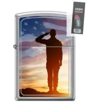 Zippo 82221 soldier salute american flag patriotic military Lighter + FLINT PACK