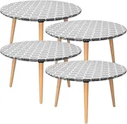 Elastic Edged Vinyl Fitted Tablecloth Flannel Backed & Elastic Edge Table Cover Indoor Outdoor Round Fitted Vinyl Table Cloth Oil & Waterproof Wipeable(Gray Stripe)